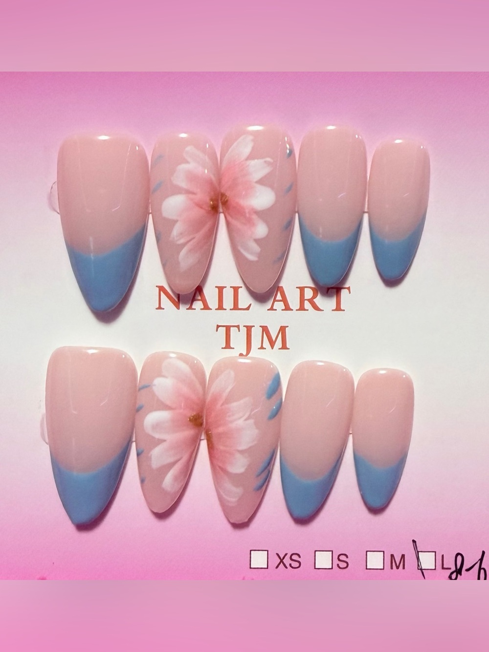 Pink & Blue Floral Press-On Nail Set